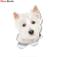 Three Ras FTC-1098 3D Cute Westie Dog Sticker for Car West Highland White Terrier Dog Decal Toilet Refrigerator Wall Sticker