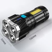 Đèn pin 4 bóng siêu sáng, mẫu mới 4 chế độ sáng khác nhau, có dây cáp sạc