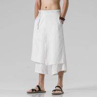 【CC】▬❍∈  2022 Men Withe Wide Leg Pants Mens Irregular Cotton  Harem Male Skirts Trousers M-5XL