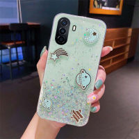 เคส สำหรับ Huawei Nova Y71 Y70 ประกายซิลิโคนนิ่มโปร่งใสดวงดาวดวงดาวอวกาศดวงจันทร์หญิงสาวต่อต้านการตกสำหรับ Huawei Nova Y71 Y70 ฝาหลัง