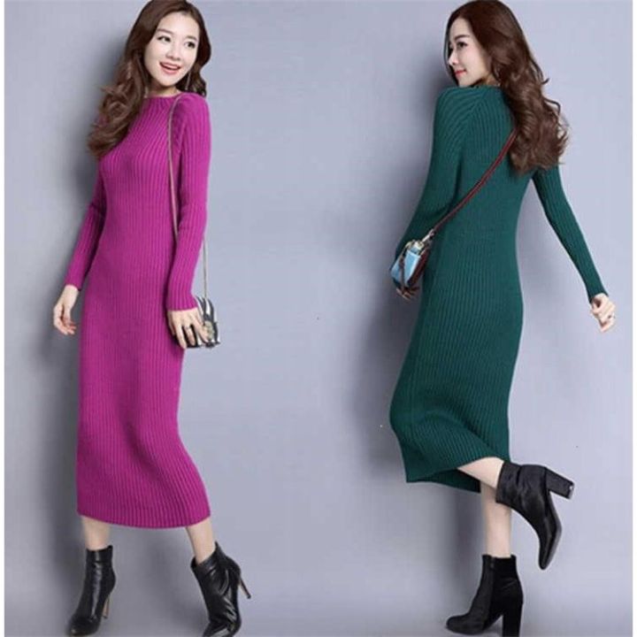 long-dress-thickening-knitted-dress-slim-wrap-buttock-sweater-dress-ready-stocked-ship-at-the-same-day