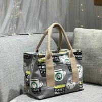 【MAY】 Office worker handbag zipper style canvas tote bag going out casual fabric small bag ladies printed commuter bag