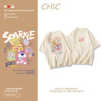 CHIC ผ้าฝ้ายแท้ เสื้อยืดแขนสั้นพิมพ์ลายการ์ตูนน่ารัก สไตล์สบาย ๆ T0438