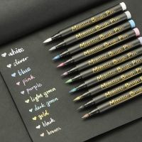 [NEW EXPRESS]◈ Color Marker Calligraphy Pen Metallic Brush Soft Head DIY Album Black Card Metal Graffiti