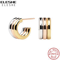 ELESHE 100 S925 Sterling Silver 18K Gold Plated Tricolor Hoop Earrings For Women Fashion Party Jewelry 2021