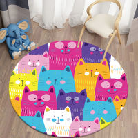 Decorative Colorful Carpet Cartoon Cat Printed Area Rugs Round Carpet for Living Room Floor Mat Anti-Slip Mat for Children Rug