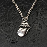 Sterling Silver Chrome Heart Large Rolling Stone Big Tongue Necklace Pendant Classic