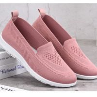 Kasut Wanita Heart-Shaped Breathable Mesh Lightweight Soft Sole Women Walking Lazy Flats Shoes Slip-Ons Loafer