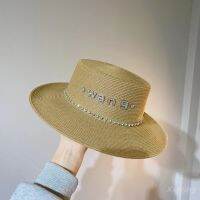 หมวกกันแดดสุดหรู British R Fashion Edition Flat-Roofed Straw Hat Be Fired With Diamond For Men And Women