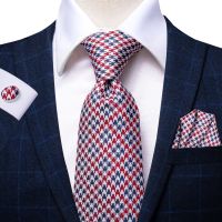 Hi-Tie Red Men 39;s Tie Houndstooth Plaid Solid Luxury Silk Necktie Formal Dress Ties Navy Wedding Business for Men Gifts for Men