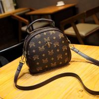 ๑☎❉ Leather 2022 ms han edition web celebrity ins the new fashion round package printing single shoulder bag bag