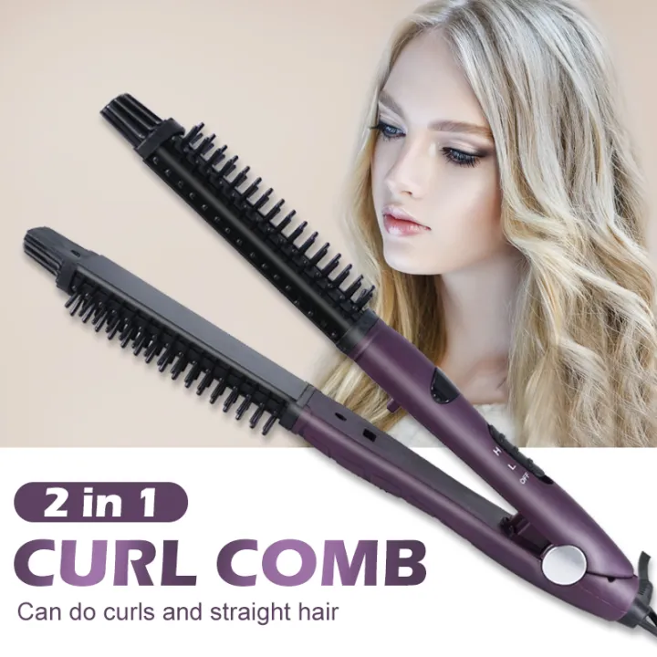4 in 1 Ceramic Styler Hair Curler Brush Straight and Curl Curling Iron perm  hair comb pear flower electric round brush shape | Lazada PH