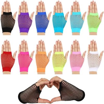 ✴ 1 Pair Black Women Short Fishnet Net Gloves Fingerless Mesh Gloves Punk Rock Fancy Night Club Party Sexy Cosplay Gloves