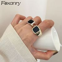 FOXANRY Silver Color Wide Rings for Women Fashion Vintage Creative Black Geometric Hip Hop Punk Party Jewelry Wholesale