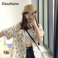 Xiaozhainv เสื้อเชิ้ตแขนสั้นลายดอกไม้สำหรับผู้หญิง,เสื้อโอเวอร์ไซส์เวอร์ชันเกาหลีฤดูร้อน