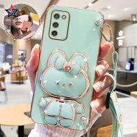 เคสโทรศัพท์ Samsung Galaxy Note 20 Ultra Note 10 Plus Note 9 S20 FE กระจกแต่งหน้ากระต่ายน่ารักแฟชั่นเคสโทรศัพท์ปิดขอบตรงเหลี่ยมพร้อมขาตั้ง + สายคล้องนุ่มกันกระแทกฝาหลัง