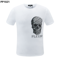 ที่มีคุณภาพสูงผู้ชาย Philipp Plein พิมพ์กะโหลกกระดูกจดหมายผ้าฝ้ายแขนสั้นเสื้อยืด PP เสื้อเย็นประเดิม