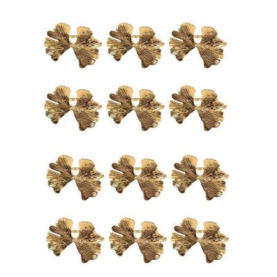 12Pcs Retro Ginkgo Leaf Napkin Buckle Napkin Ring, Suitable for Dinner Decoration of Wedding Hotel Banquet Table