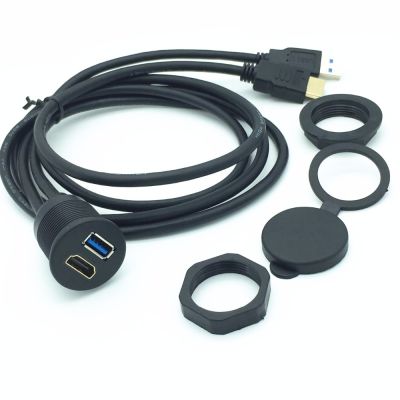 HDMI &amp; USB 3.0 Extension Socket Dashboard Panel Flush Mount for Car Boat Vehicle
