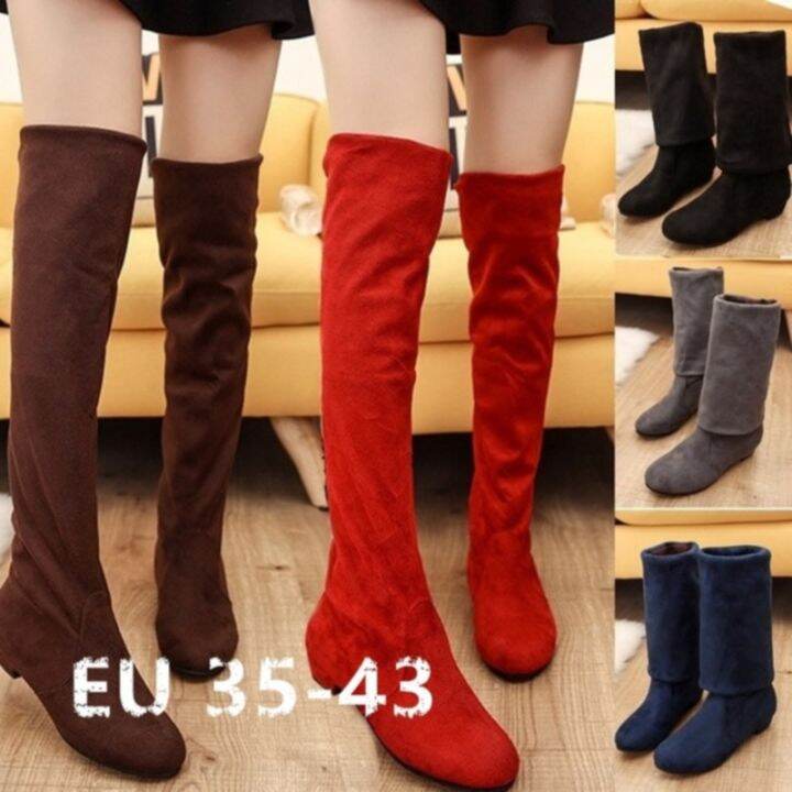 Yomer shop Fashion knee high boots Low Heel Autumn Winter boots Slipon