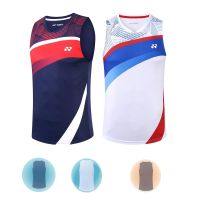 shot goods 【Ready Stock】2022 043A Mens Sleeveless Badminton Shirt Navy White Quick Dry Jersey