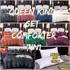 Local Seller + Ready Stock】Cadar Branded Luxury Bedsheet Fitted Tilam Queen  King 5in1 With Comforter Set