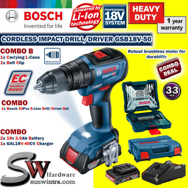 COMBO Bosch Cordless Impact Drill/Driver GSB18V-50 Professional ...