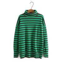 【มีไซส์ใหญ่】Plus Size Womens Striped High Collar Autumn Winter Sweaters Long Sleeved Knitted Vintage Slim Pullovers