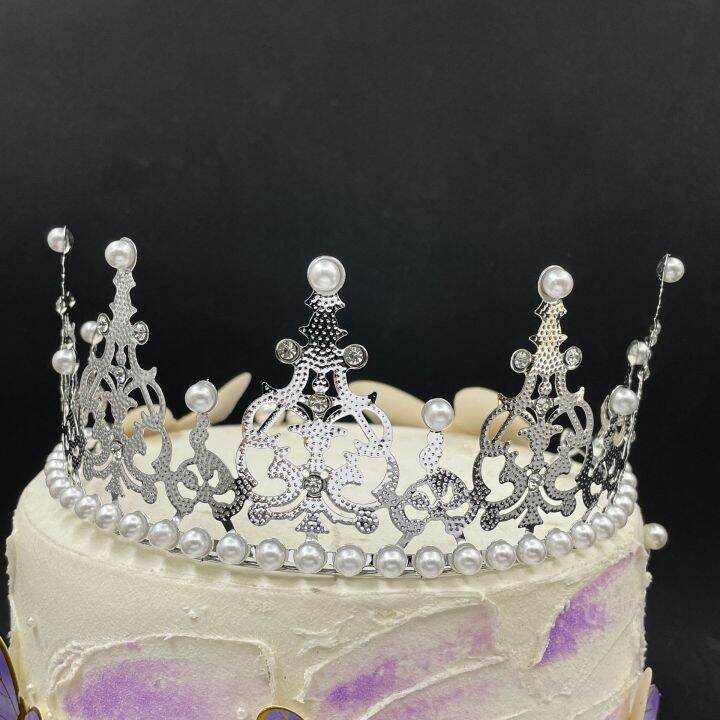 cake-decoration-crown-half-crown-tiara-half-crown-hair-clip-pearl-crown-cake-topper-korean-iron-sheet-crown