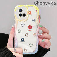 เคส Chenyyka สำหรับ VIVO Y21 2021 Y21G Y33s Y21s Y21a Y21t T1x 4G ลายรักและดอกไม้แบบเรียบง่ายสีสันสดใสขอบเนื้อครีมเคสซิลิโคนนิ่มเคสเคสโทรศัพท์โปร่งใสกันกระแทกแบบใส