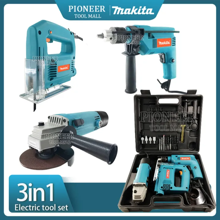 Makit a 3 in 1 Angle Grinder and Impact Drill and JigSaw Set With