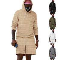 【hot seller】 European and casual sports checkered long-sleeved suit 2023 summer new mens loose solid hooded