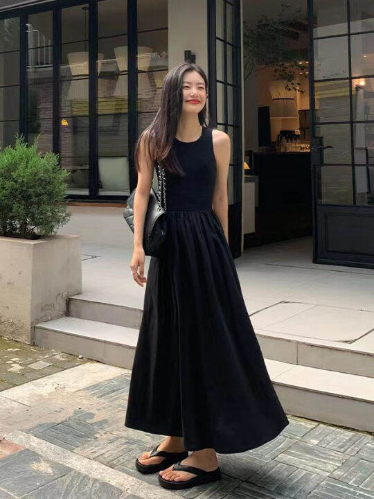 Women's Korean-Style Black Vest Sleeveless Dress 2023 Summer New High-Grade  Temperament Slim Looking Base Long Skirt | Lazada Singapore
