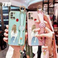 สายรัดข้อมือ YBD เคสโทรศัพท์สำหรับ Samsung Galaxy A21S เคส A217F พร้อมฟรีสายคล้อง Samsung M31เคสสีลูกอมชุบไฟฟ้าพร้อมการป้องกันกล้องที่แม่นยำ