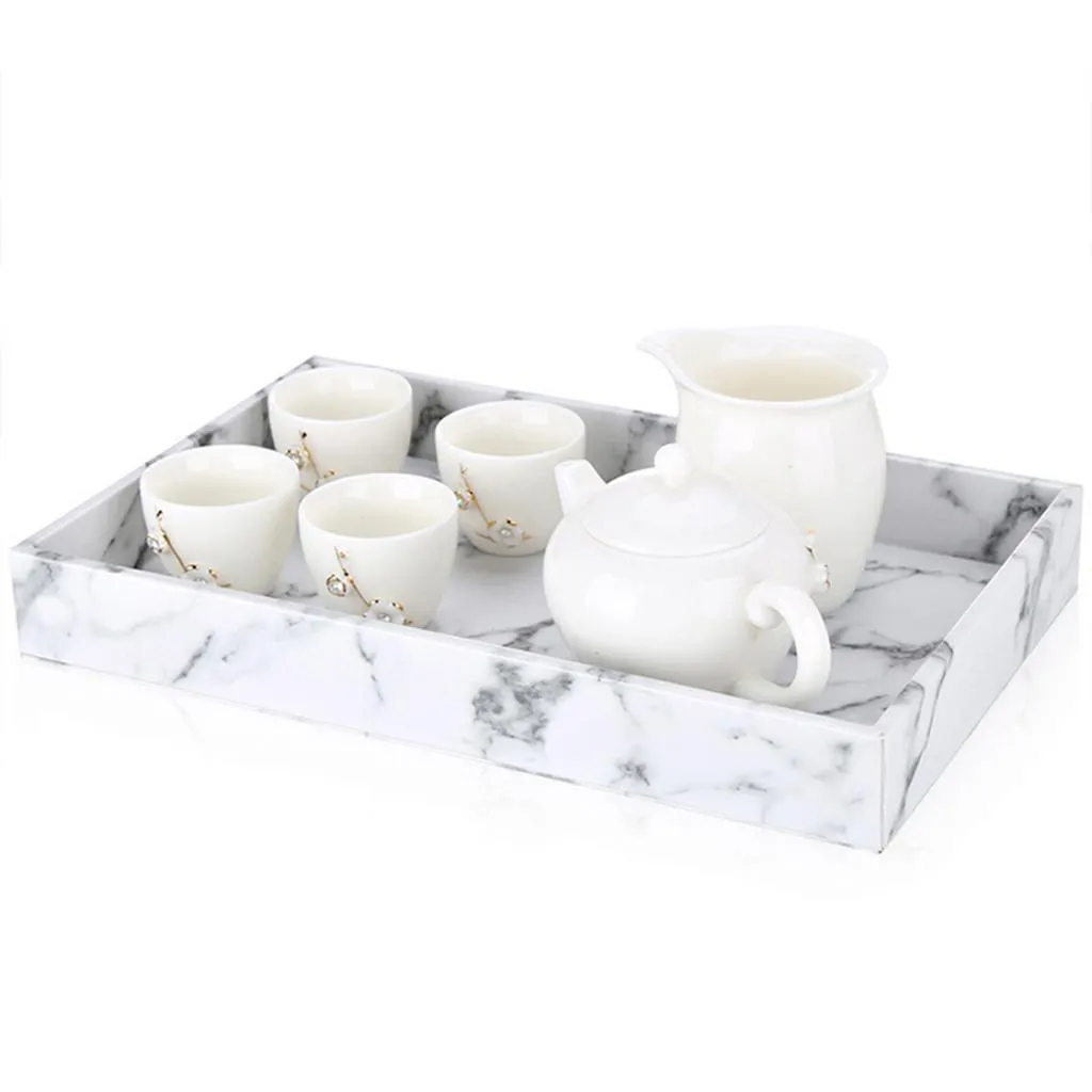 Loviver Kitchen Serving Tray Marble Faux Leather