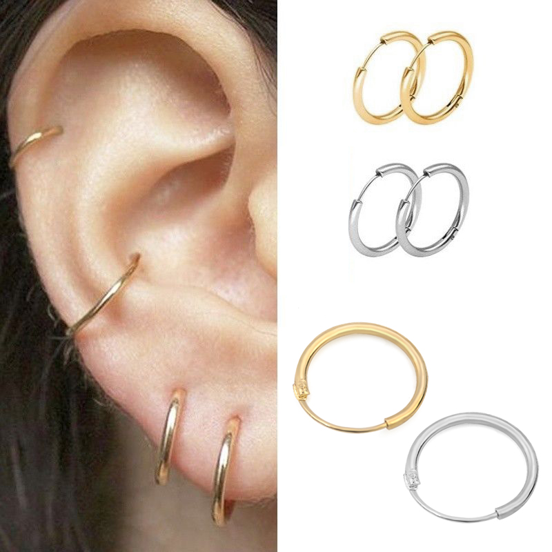 3 Pairs Men Women Stainless Steel Ear Hoop Circle Earrings Punk Jewelry Gift 