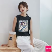 ?Korea NEW เสื้อยืดแขนสั้น ลายการ์ตูนคอมมิค แขนกุด