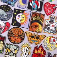 Hippie Skull Patch Iron On Patches For Clothing Thermoadhesive Patches Sun Moon Embroidered Patches On Clothes Fusible Patch