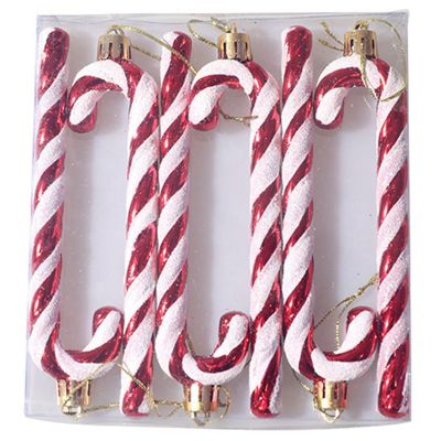 6PCS Christmas Tree Decoration Plastic Candy Cane New Year Pine Tree Decoration Pendant Gift