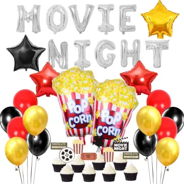 JOYMEMO Movie Night Balloon Garland Arch Kit for Hollywood Themed Event,  Movie Theatre Time Birthday Party Decorations