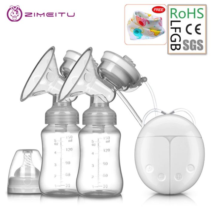 zimeitu-สองเครื่องปั๊มนมไฟฟ้า-s-เครื่องดูดหัวนมที่มีประสิทธิภาพ-usb-เครื่องปั๊มนมไฟฟ้ากับขวดนมทารกแผ่นร้อนเย็น-nippl