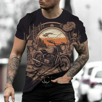 2023 NEW Casual Short Sleeved T-shirt Loose Printed Vintage Motorcycle Clothing Summer Mens Street Clothing brand new T-shirt