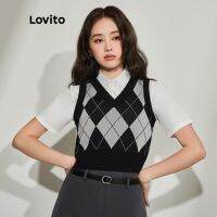 Lovito เสื้อถักเพรพพี่ ลายตาราง ทรงเรขาคณิต L45AD021(สีดำ) 5211033๑