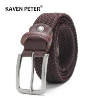 Elastic Belt For Men And For Women Waist Belt Canvas Stretch Braided Woven Leather Belt 1-3/8 Wide Dark Brown Extend 160 CM