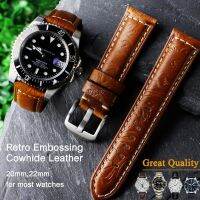 2023 Original ♗◐ Gelang Jam Tangan Kulit Retro Pin Rilis Cepat 20Mm 22Mm Tali Kulit Sulam Timbul Vintage untuk Rolex OMEGA Hamilton Seiko Citizen