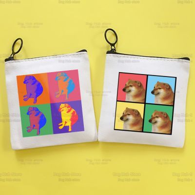 Cheems dompet koin Mini estetika anjing Shiba Inu Vaporwave tas kecil lucu kanvas Niche tas dompet koin