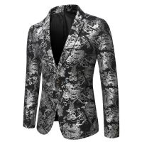 ZZOOI 2022 New Mens Fashion Gold Print Groom Wedding Dress Suits Jackets Male Casual Blazer Terno Masculino Blazers Men