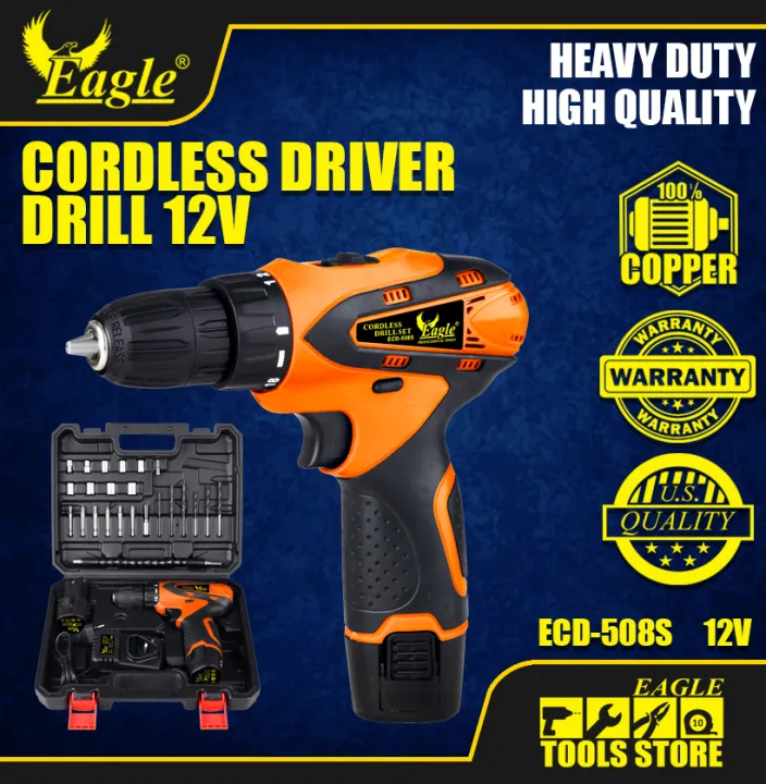 Heavy Duty Cordless Driver Drill 12V Set Eagle Professional Tools