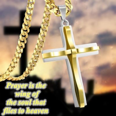 【CW】Mens Jewellery Cross Necklace Men Faith Jewelry Stainless Steel Necklace Chain for Men Hip Hop Punk Party Accessories Collar