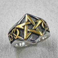 Retro Personality Pentagram Satanism Five Pointed Star Vikings Rings Stainless Steel Gothic Punk Minimalist Signet Men Jewelry